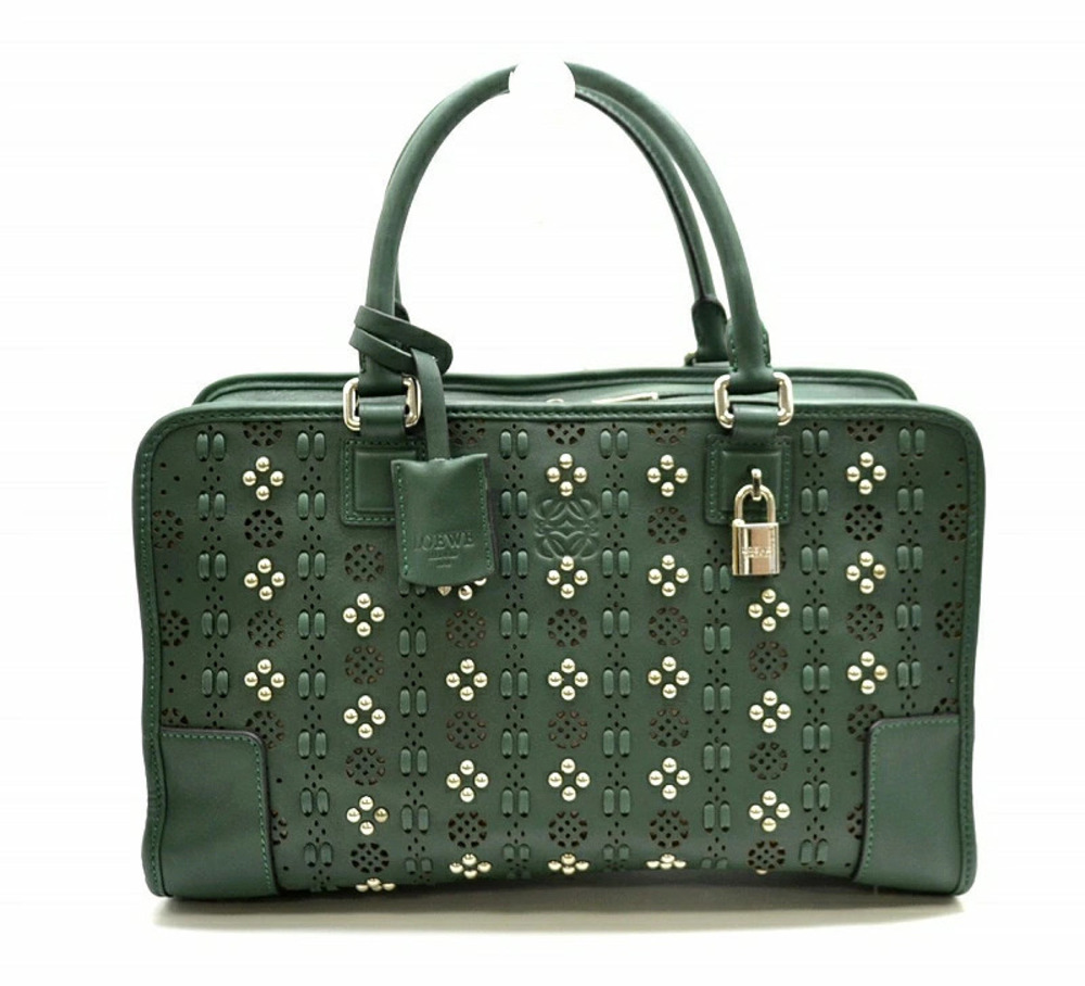 Loewe Amazona Barocco Limited Edition Leather Handbag Studs Green Moss